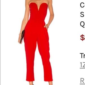 Amanda Uprichard lipstick red strapless jumpsuit